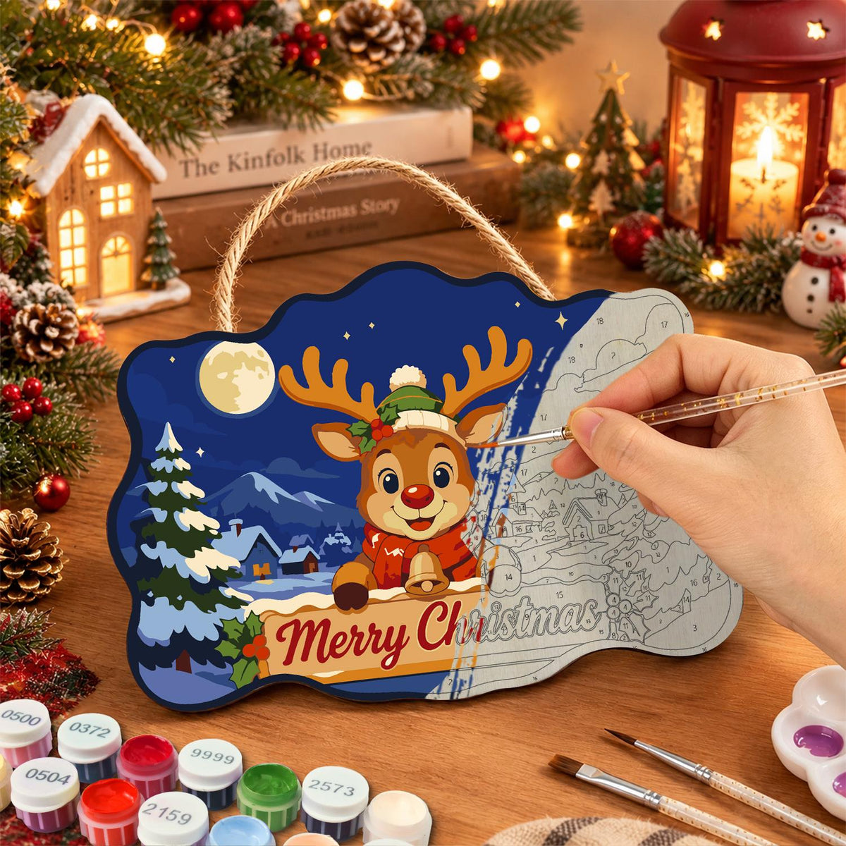 Holly Crown Reindeer Village paint by numbers hanging sign – image 7