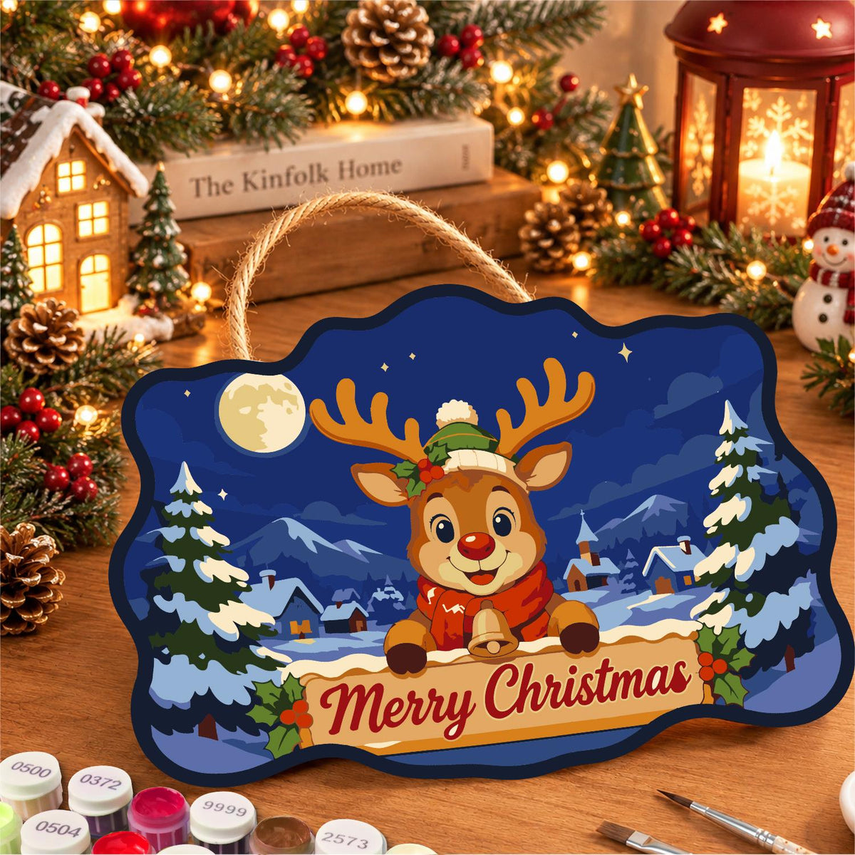 Holly Crown Reindeer Village paint by numbers hanging sign – image 8