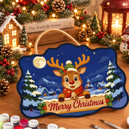 Holly Crown Reindeer Village paint by numbers hanging sign – image 8