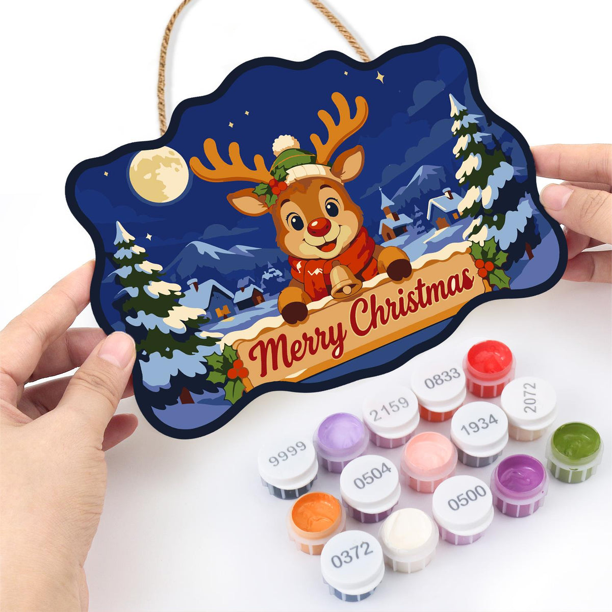Holly Crown Reindeer Village paint by numbers hanging sign – image 9
