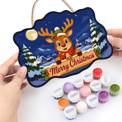 Holly Crown Reindeer Village paint by numbers hanging sign – image 9