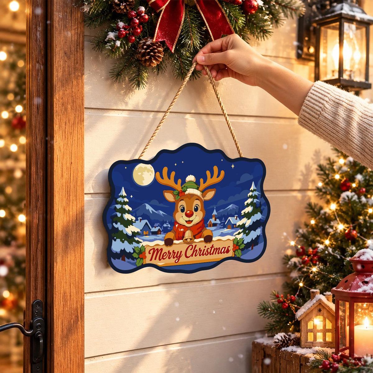 Holly Crown Reindeer Village paint by numbers hanging sign – image 14