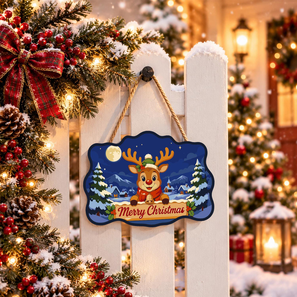 Holly Crown Reindeer Village paint by numbers hanging sign – image 15