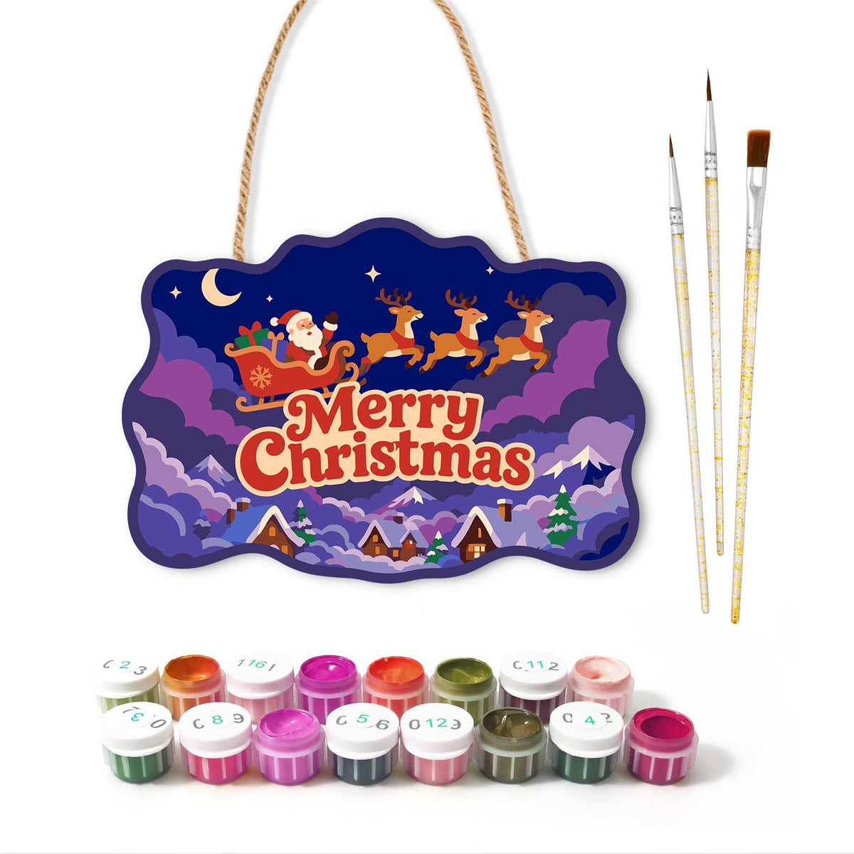 Purple Cloud Sleigh Flight paint by numbers hanging sign – image 2