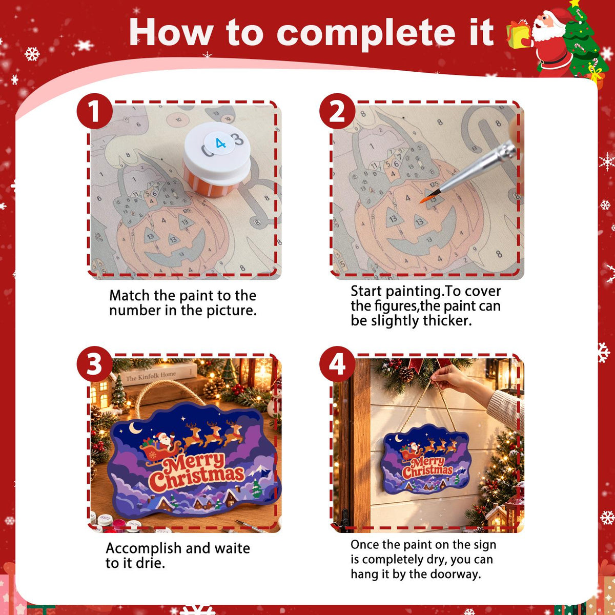Purple Cloud Sleigh Flight paint by numbers hanging sign – image 6