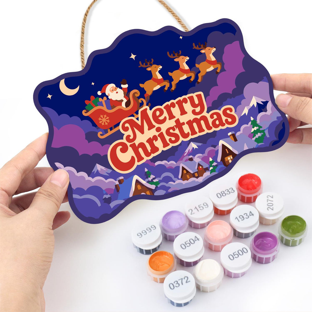 Purple Cloud Sleigh Flight paint by numbers hanging sign – image 9