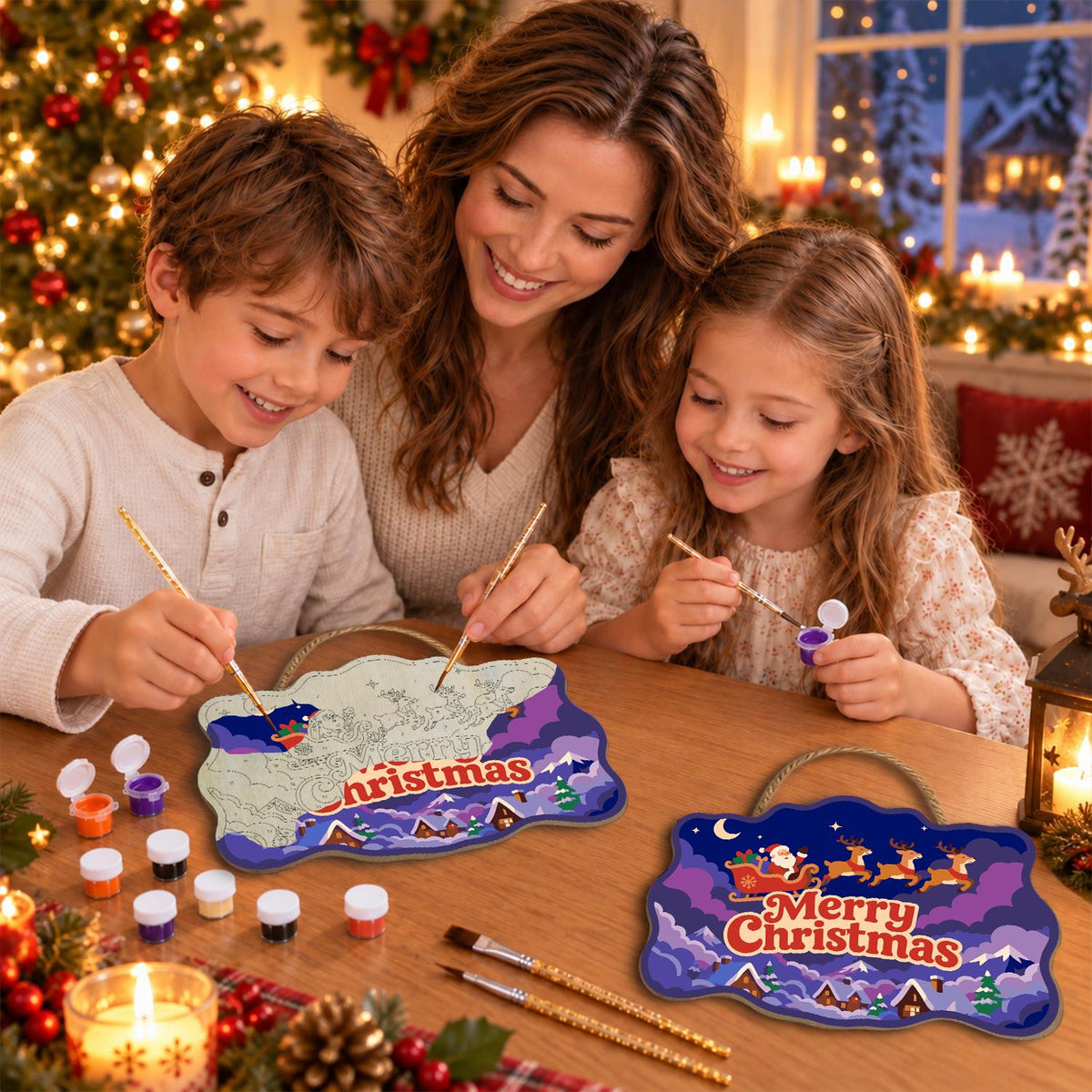 Purple Cloud Sleigh Flight paint by numbers hanging sign – image 12