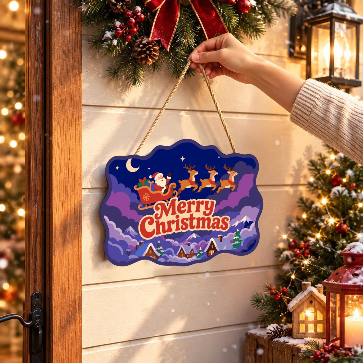 Purple Cloud Sleigh Flight paint by numbers hanging sign – image 14