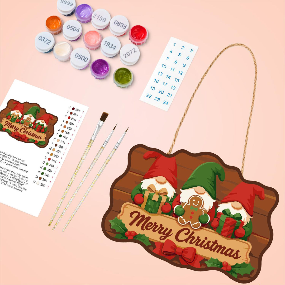 Gingerbread Gnome Trio paint by numbers hanging sign – image 4