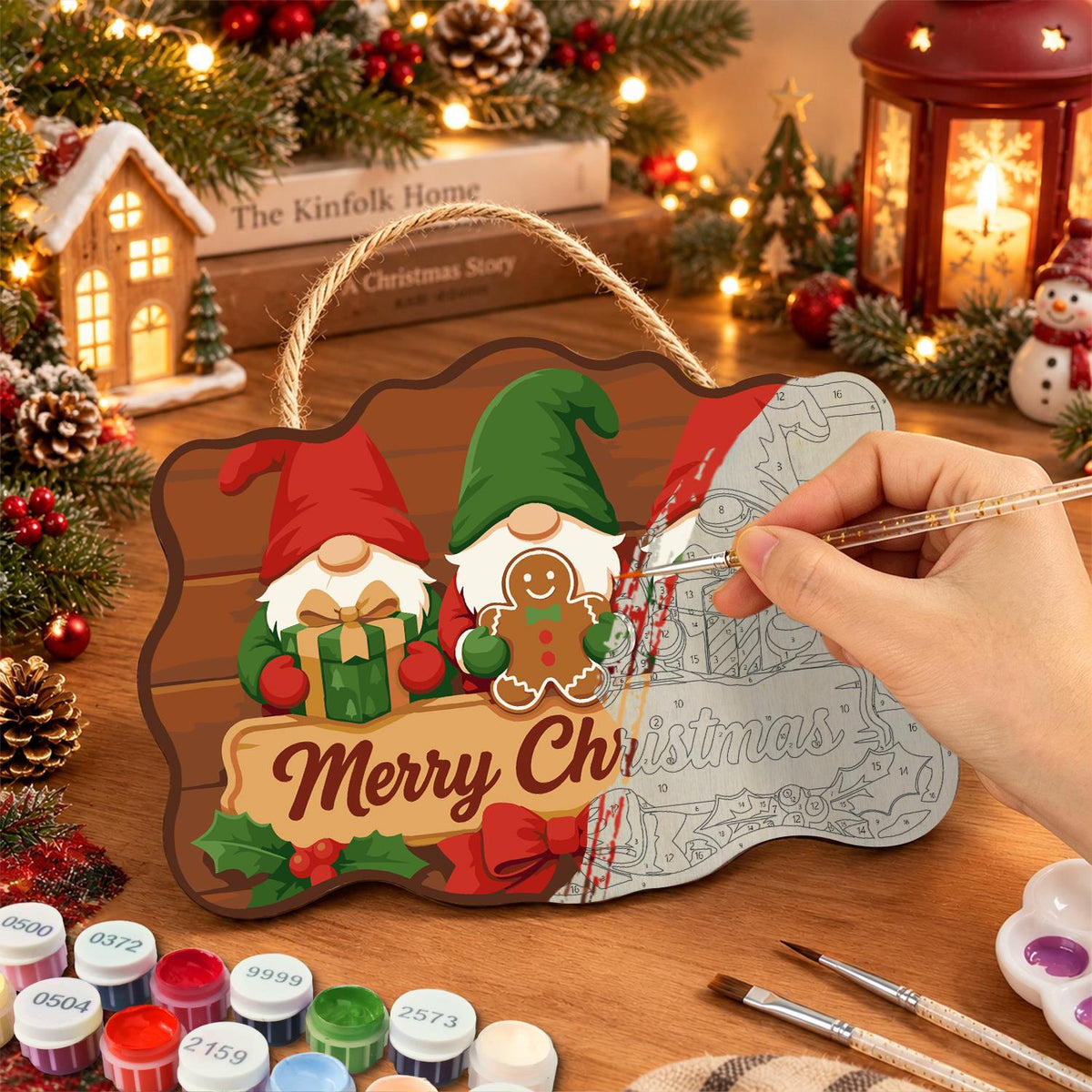 Gingerbread Gnome Trio paint by numbers hanging sign – image 7