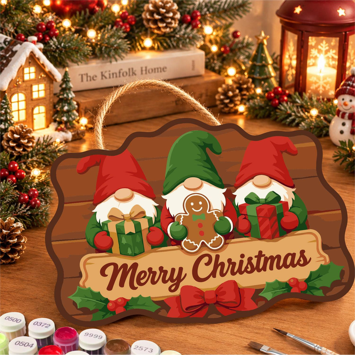 Gingerbread Gnome Trio paint by numbers hanging sign – image 8