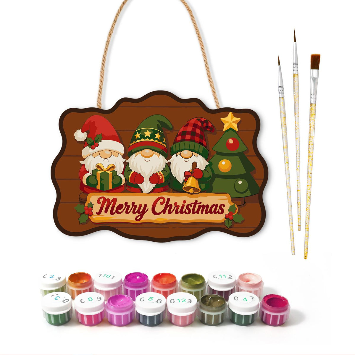 Star-Hat Gnomes and Little Tree paint by numbers hanging sign – image 2