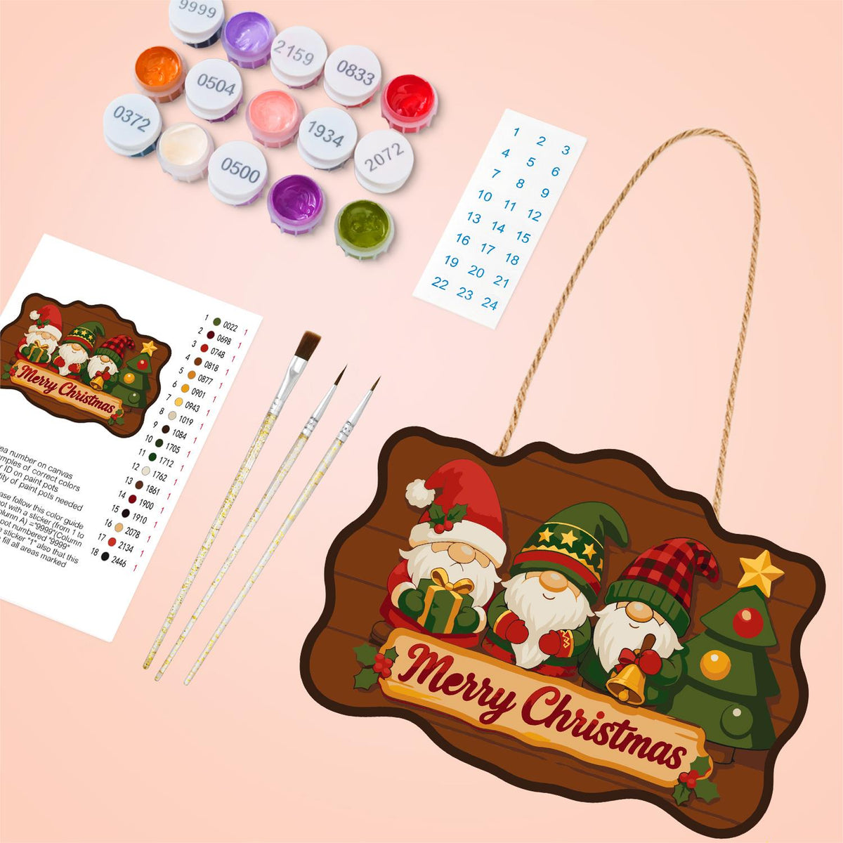 Star-Hat Gnomes and Little Tree paint by numbers hanging sign – image 4