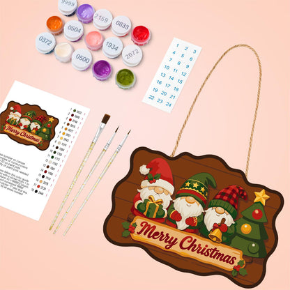 Star-Hat Gnomes and Little Tree paint by numbers hanging sign – image 4