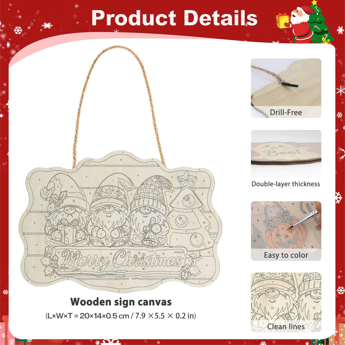Star-Hat Gnomes and Little Tree paint by numbers hanging sign – image 5