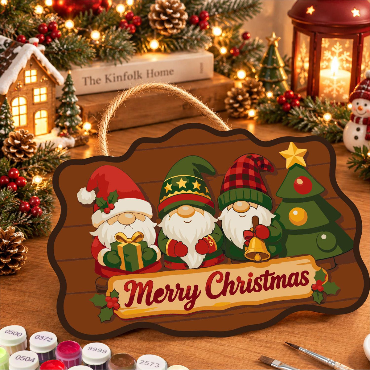 Star-Hat Gnomes and Little Tree paint by numbers hanging sign – image 8
