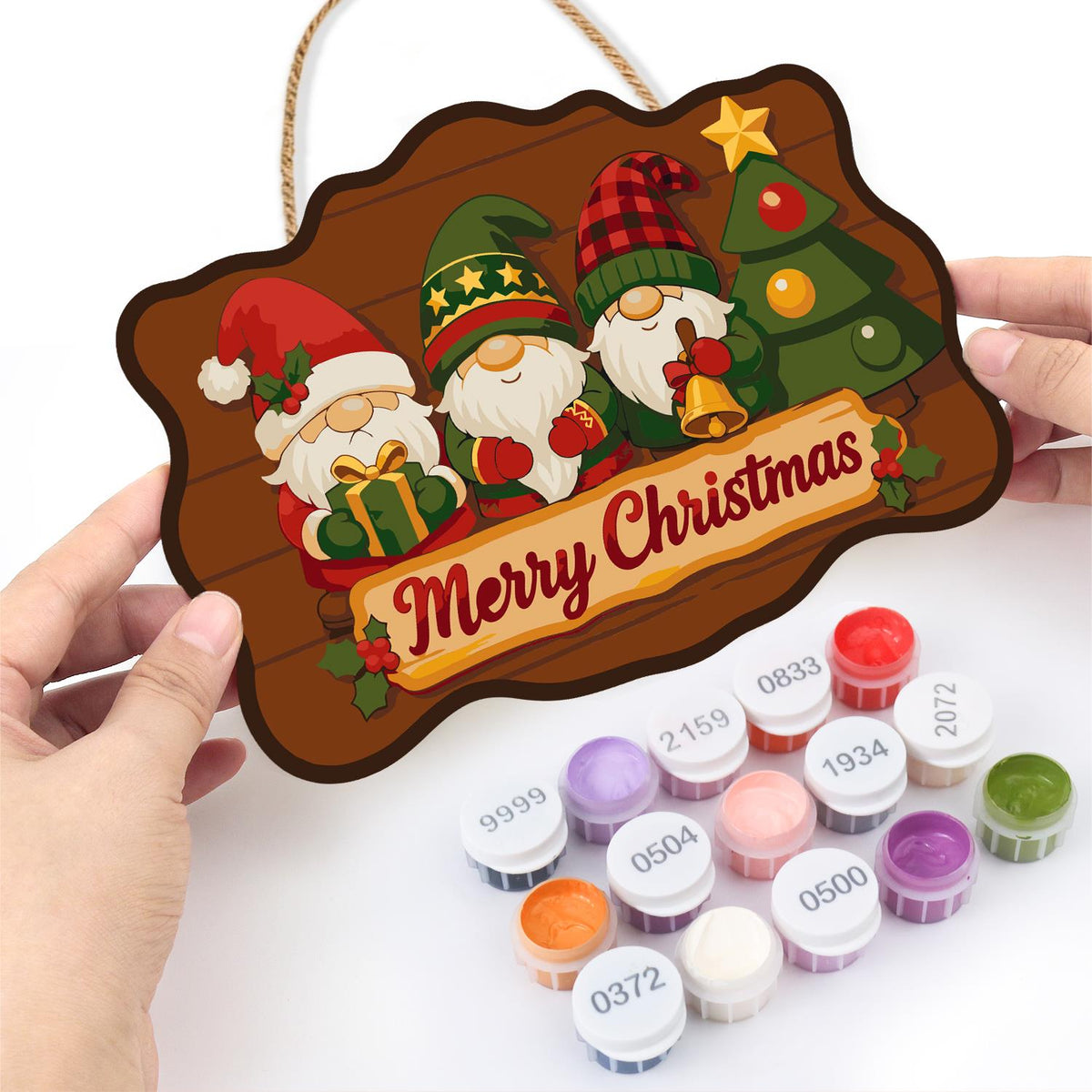 Star-Hat Gnomes and Little Tree paint by numbers hanging sign – image 9