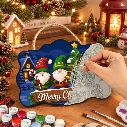 Gnome Trio Under the Starry Fir paint by numbers hanging sign – image 7
