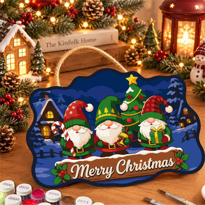 Gnome Trio Under the Starry Fir paint by numbers hanging sign – image 8