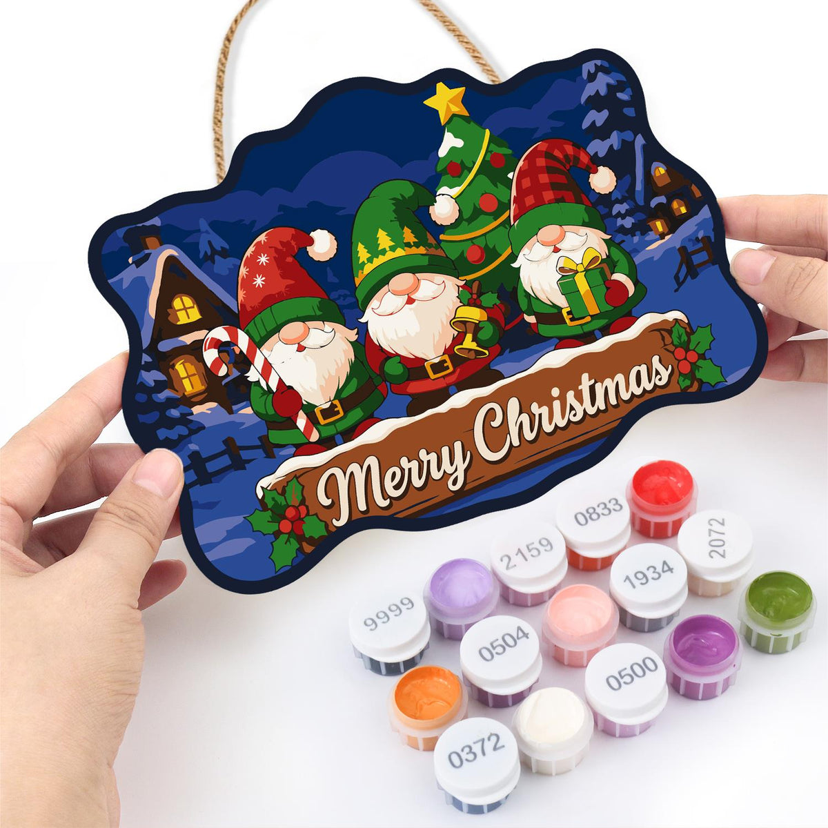 Gnome Trio Under the Starry Fir paint by numbers hanging sign – image 9