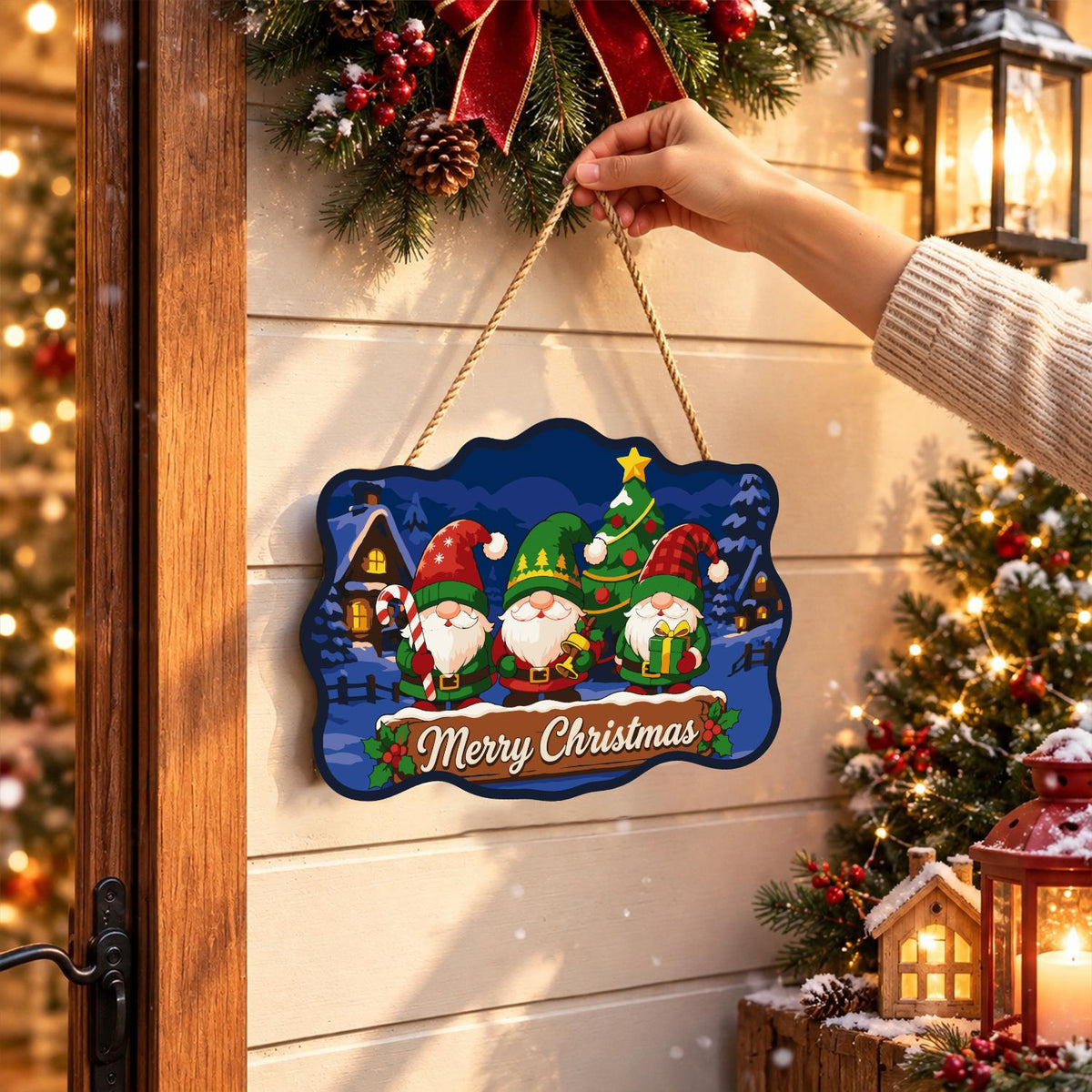 Gnome Trio Under the Starry Fir paint by numbers hanging sign – image 14