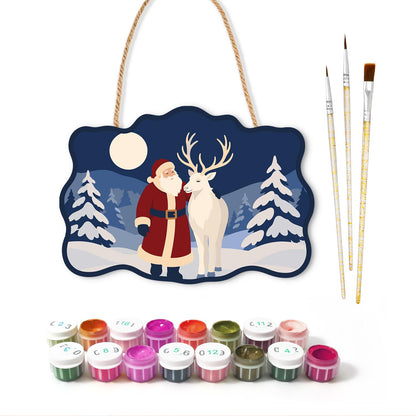 Moonlit Santa and White Reindeer paint by numbers hanging sign – image 2
