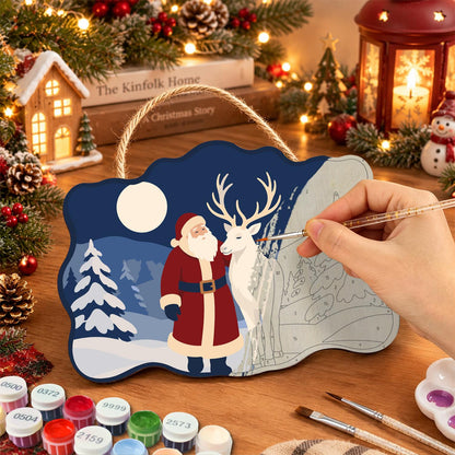 Moonlit Santa and White Reindeer paint by numbers hanging sign – image 7