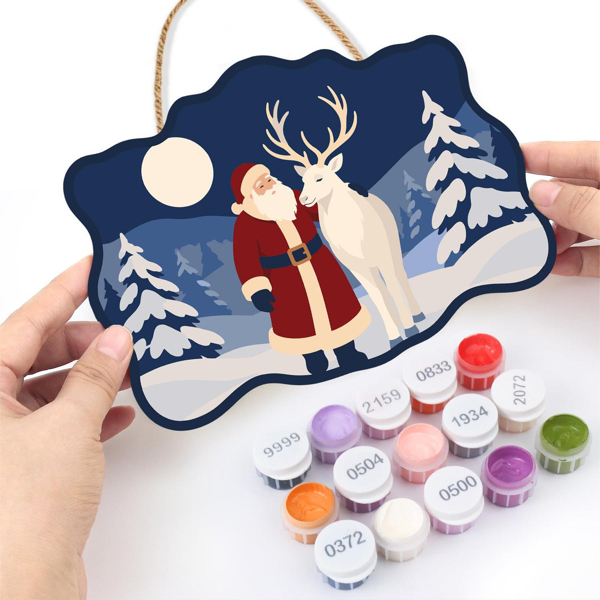 Moonlit Santa and White Reindeer paint by numbers hanging sign – image 9