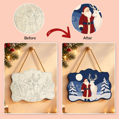 Moonlit Santa and White Reindeer paint by numbers hanging sign – image 10