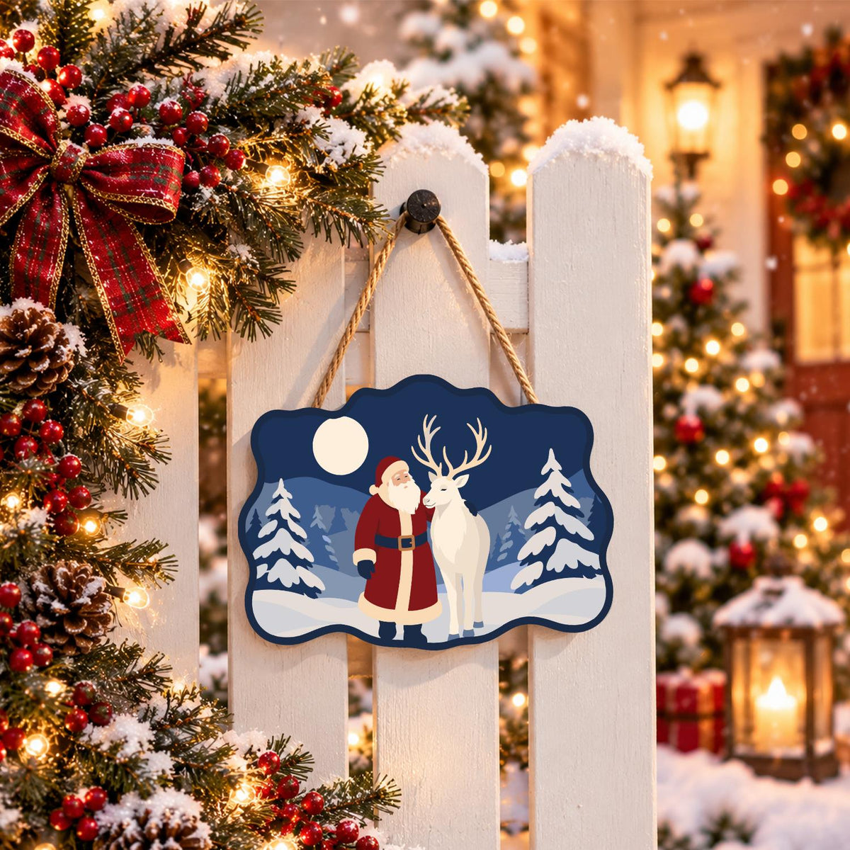 Moonlit Santa and White Reindeer paint by numbers hanging sign – image 15