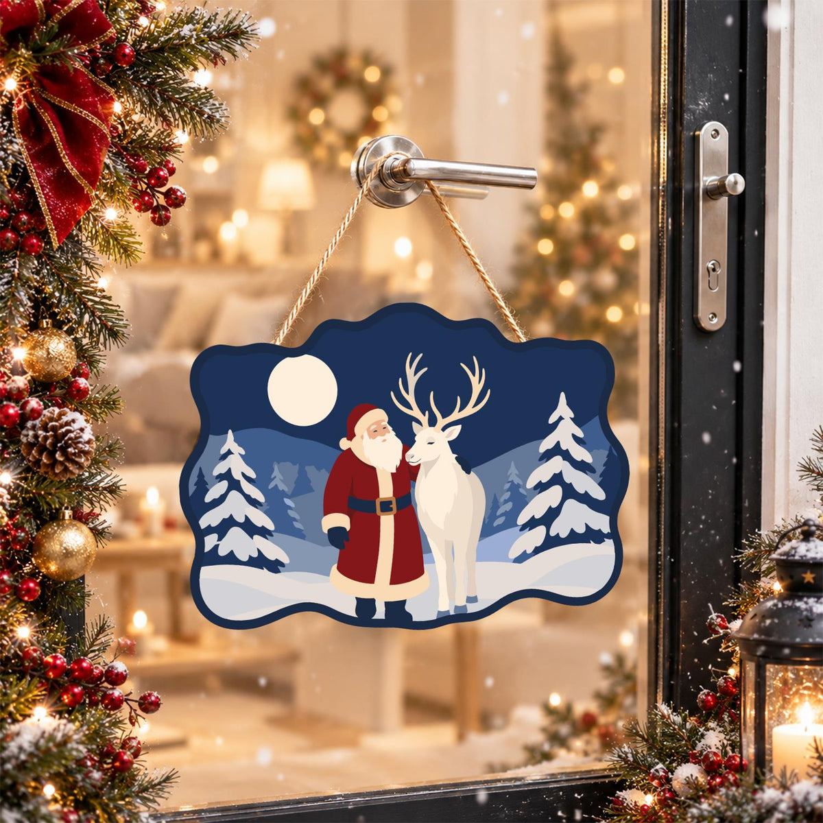 Moonlit Santa and White Reindeer paint by numbers hanging sign – image 17