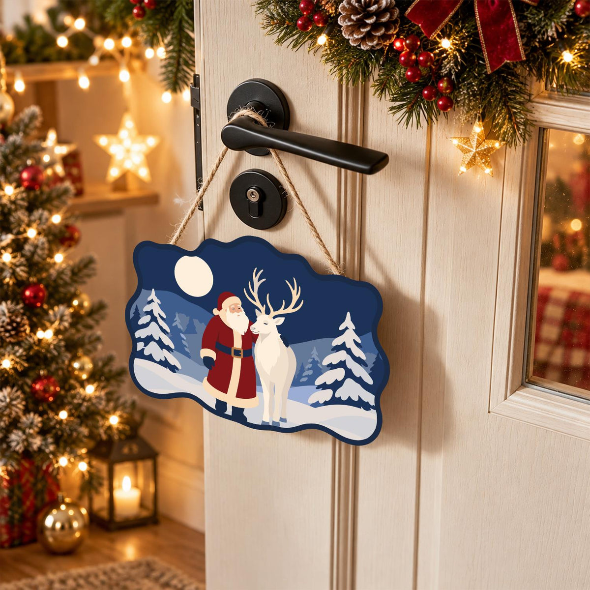 Moonlit Santa and White Reindeer paint by numbers hanging sign – image 18