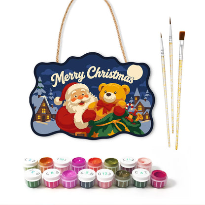 Teddy Bear Santa Village Night paint by numbers hanging sign – image 2