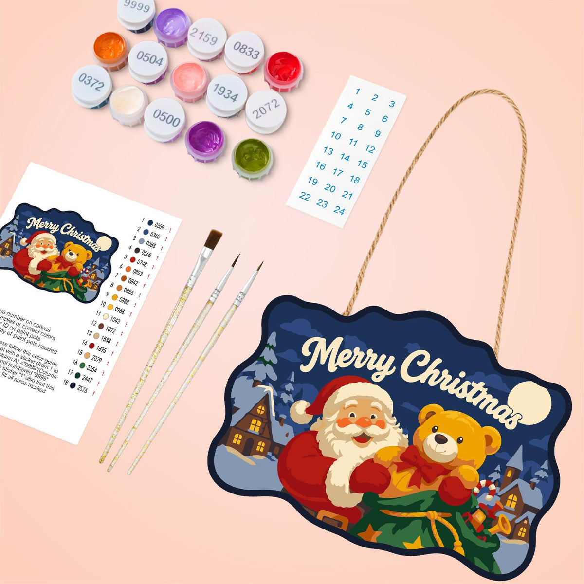 Teddy Bear Santa Village Night paint by numbers hanging sign – image 4