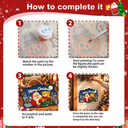 Teddy Bear Santa Village Night paint by numbers hanging sign – image 6