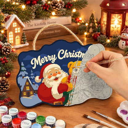 Teddy Bear Santa Village Night paint by numbers hanging sign – image 7