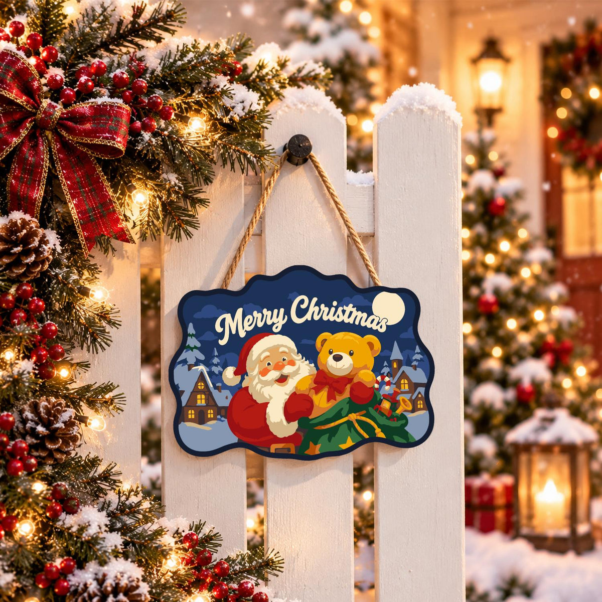 Teddy Bear Santa Village Night paint by numbers hanging sign – image 15