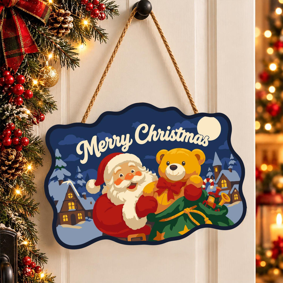 Teddy Bear Santa Village Night paint by numbers hanging sign – image 16