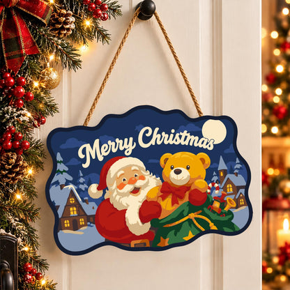 Teddy Bear Santa Village Night paint by numbers hanging sign – image 16