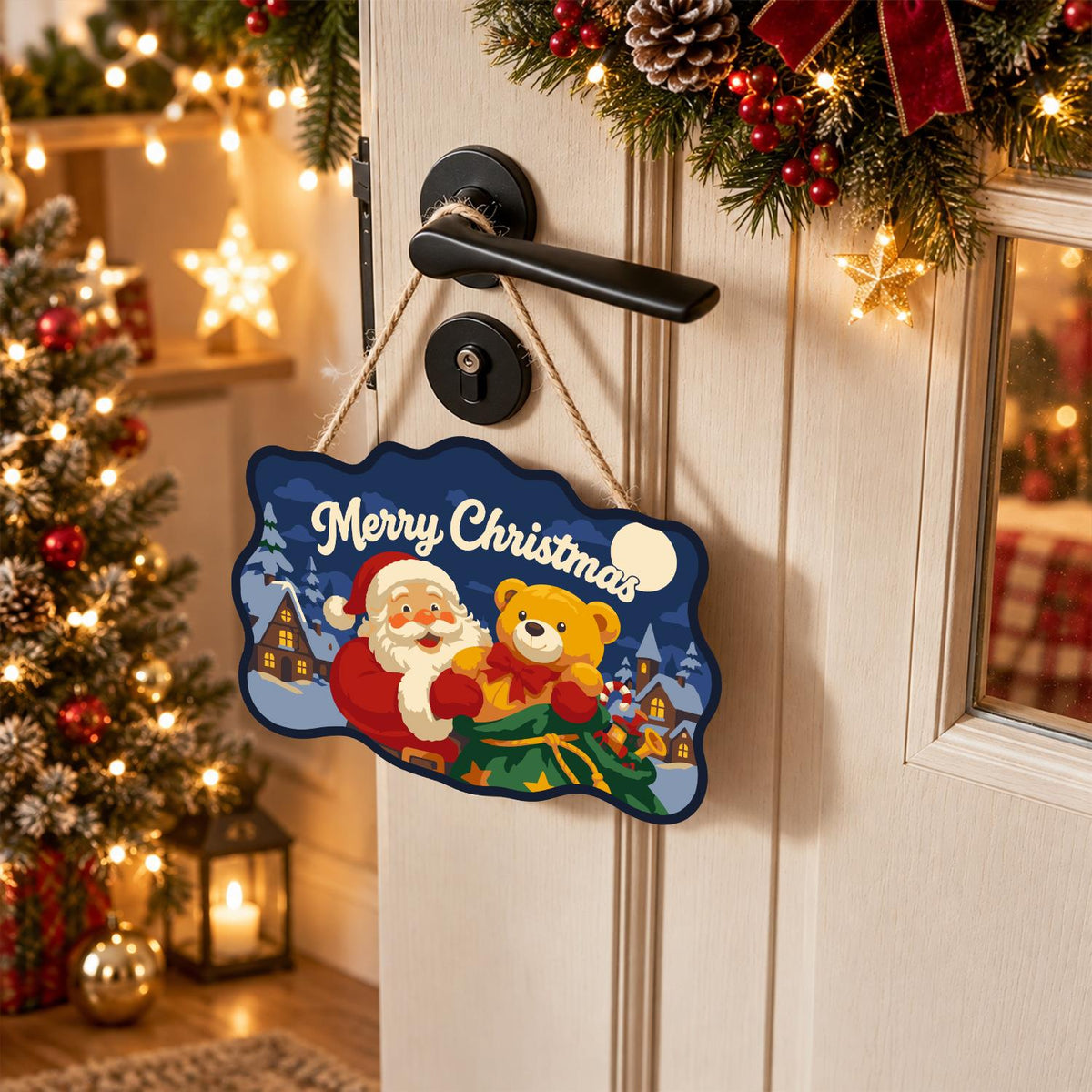 Teddy Bear Santa Village Night paint by numbers hanging sign – image 18