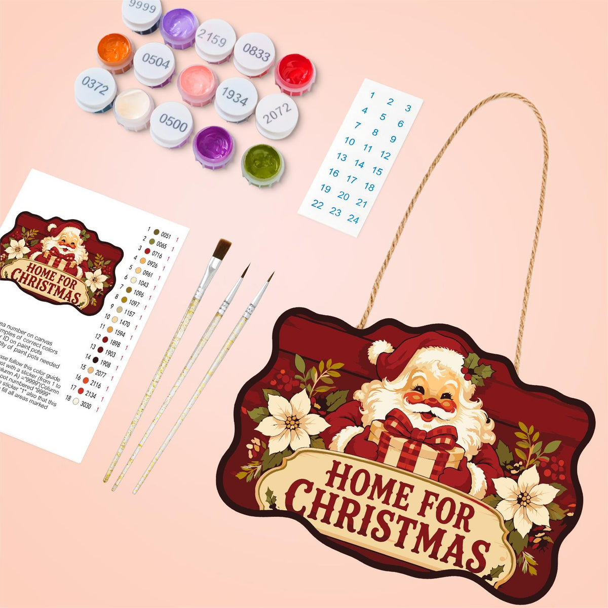 Poinsettia Santa Homecoming paint by numbers hanging sign – image 4