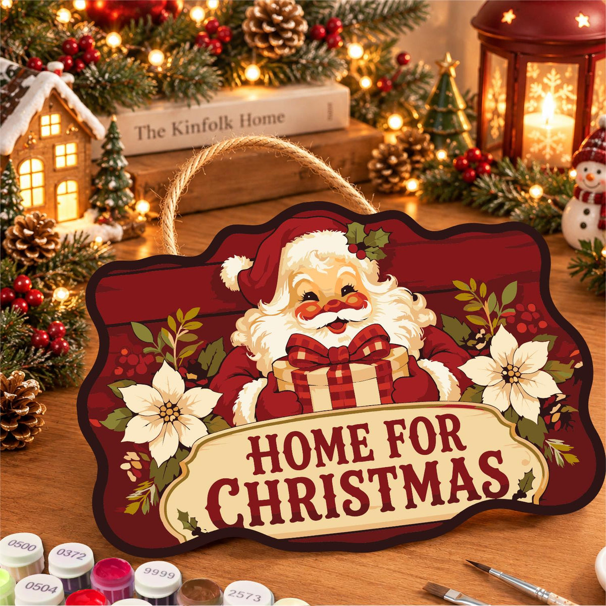 Poinsettia Santa Homecoming paint by numbers hanging sign – image 8