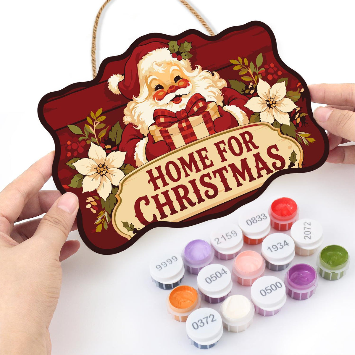 Poinsettia Santa Homecoming paint by numbers hanging sign – image 9