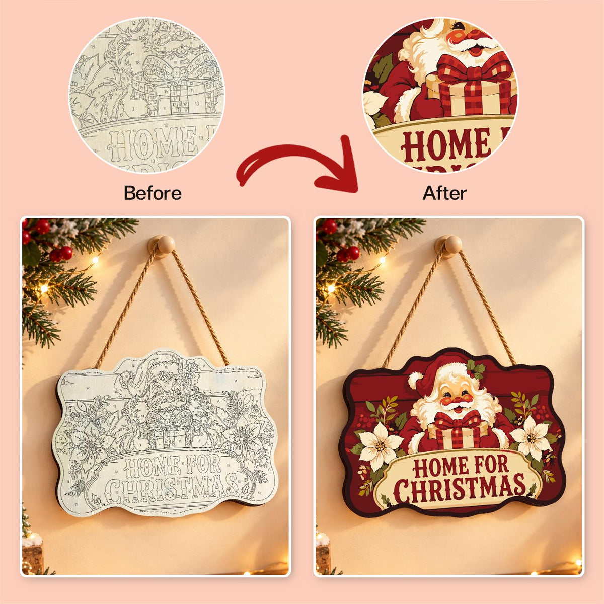 Poinsettia Santa Homecoming paint by numbers hanging sign – image 10