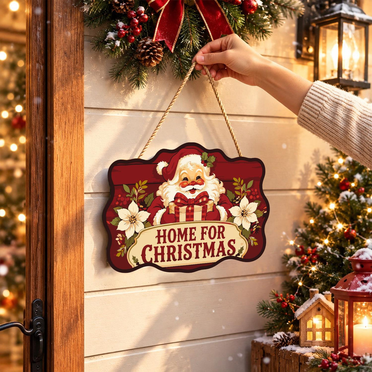 Poinsettia Santa Homecoming paint by numbers hanging sign – image 14
