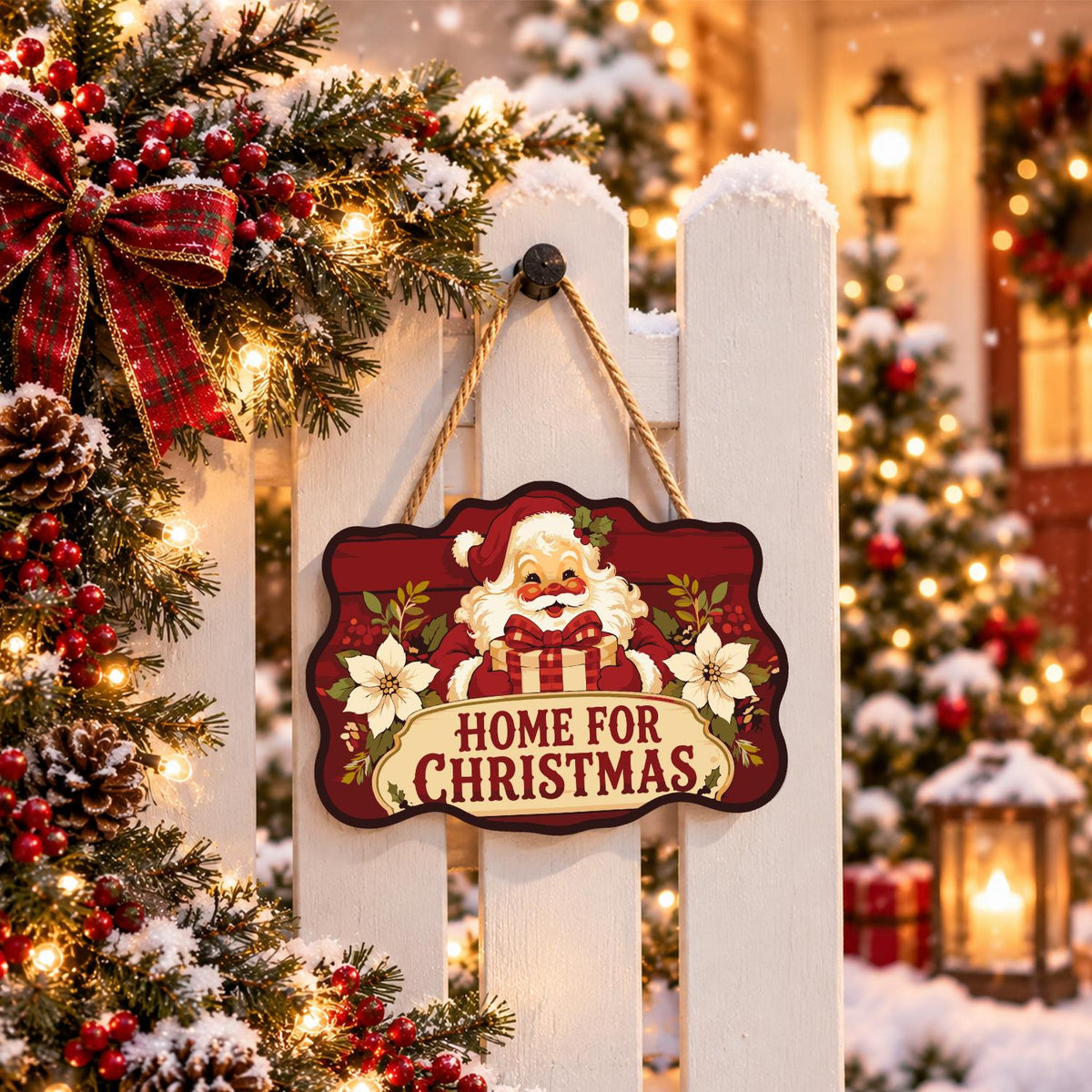 Poinsettia Santa Homecoming paint by numbers hanging sign – image 15