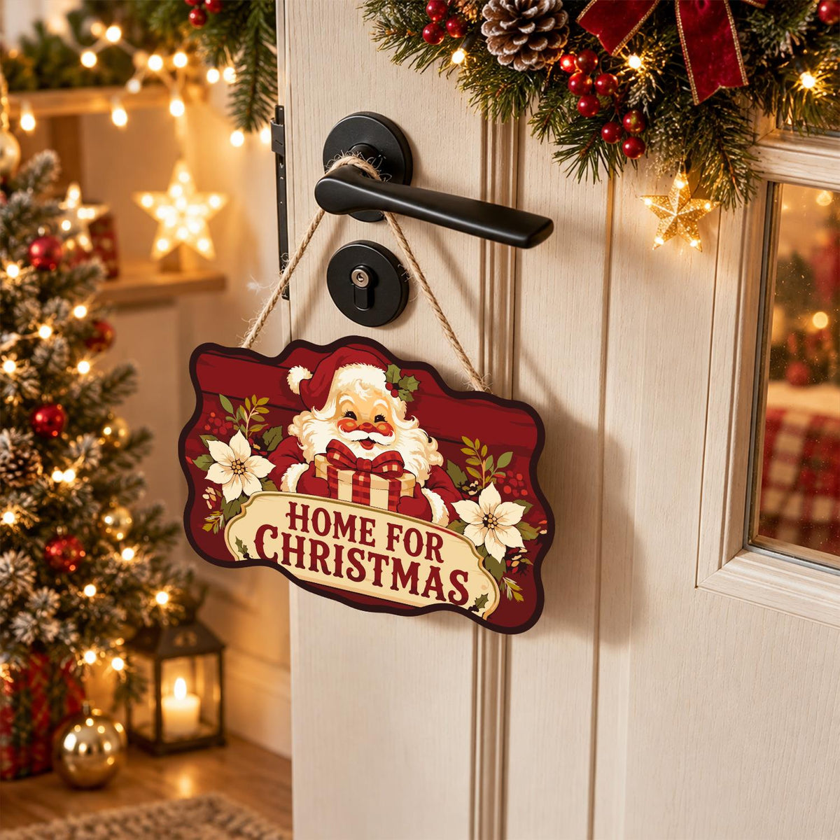 Poinsettia Santa Homecoming paint by numbers hanging sign – image 18