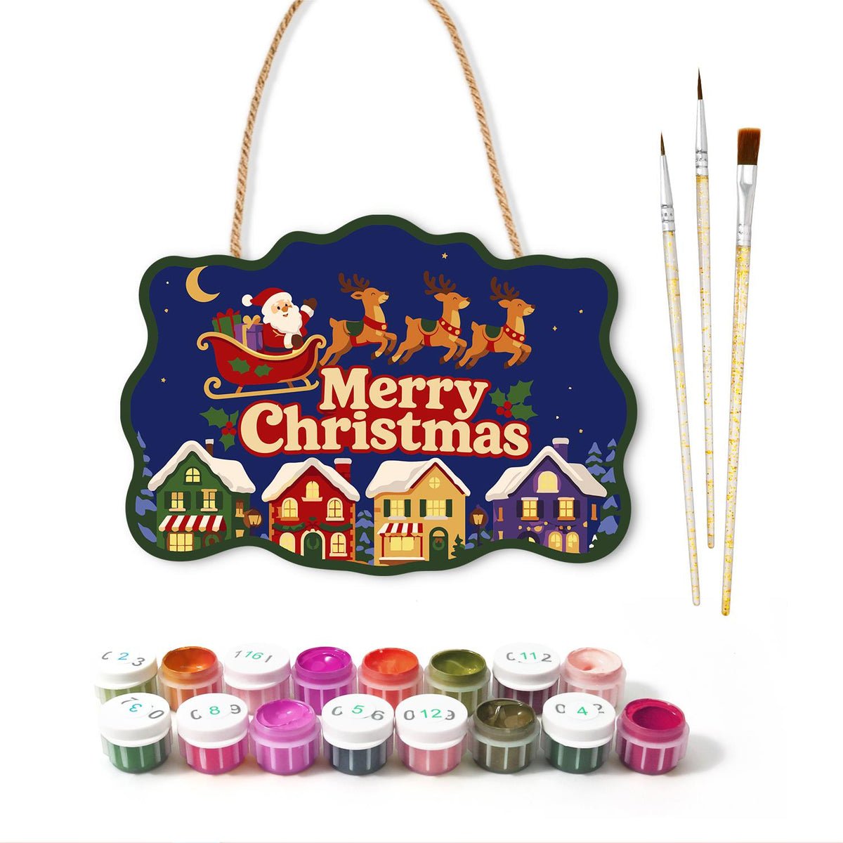Sleigh Over Rainbow Rooftops paint by numbers hanging sign – image 2
