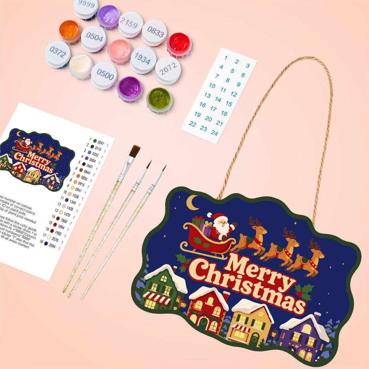 Sleigh Over Rainbow Rooftops paint by numbers hanging sign – image 4