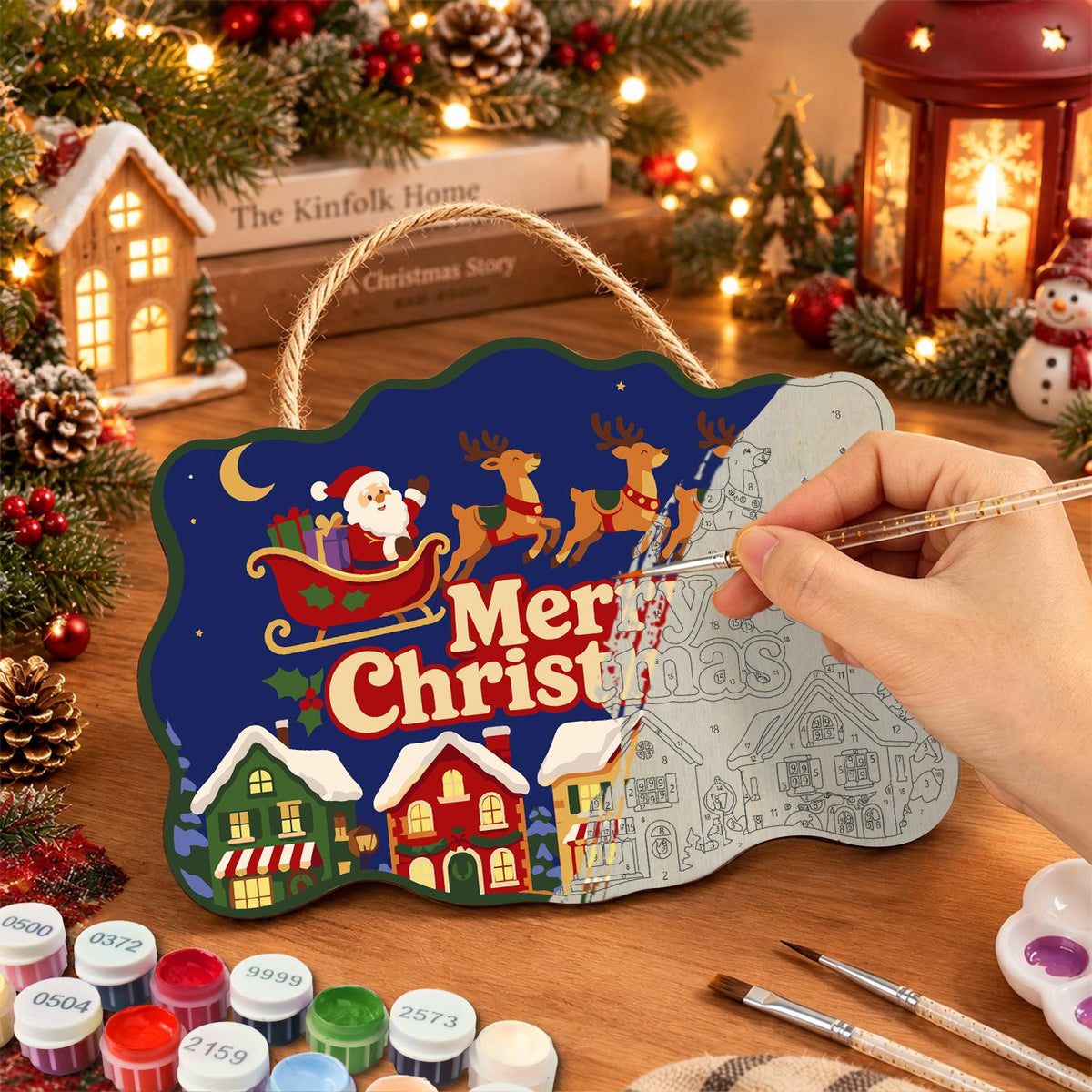 Sleigh Over Rainbow Rooftops paint by numbers hanging sign – image 7